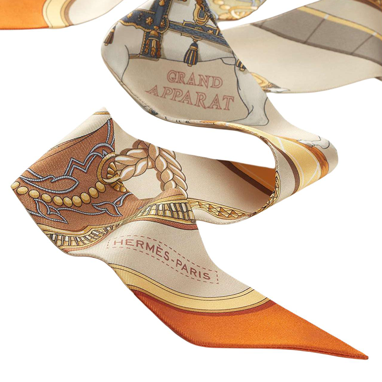 HERMES Twilly Silk Scarf Unisex Couple Design Beige/Orange/Yellow Floral Print H061364S 05 圖 3