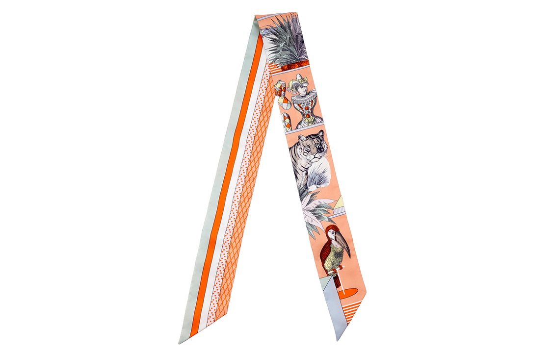 HERMES Twilly Silk Scarf Unisex Multicolor New Grand Theater Design. H063761S-17