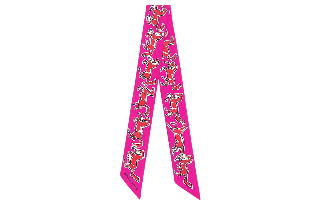 HERMES Twilly Small Scarf Ribbon "Free Horse" India Pink Silk. H063803S-16