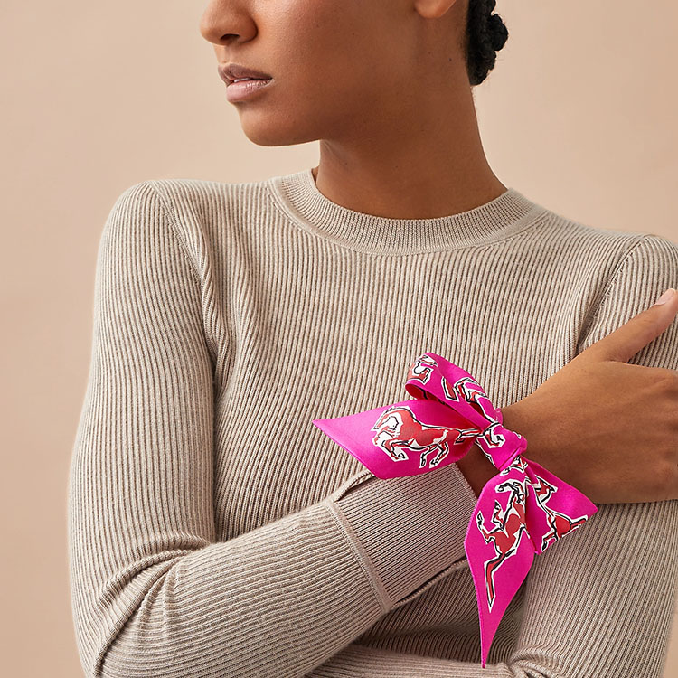 HERMES Twilly Small Scarf Ribbon "Free Horse" India Pink Silk. H063803S-16 圖 3
