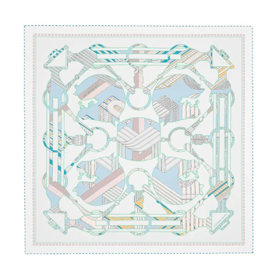 HERMES Twists and Tartan 90cm Double-Sided Scarf Light Blue/White H903865S-05