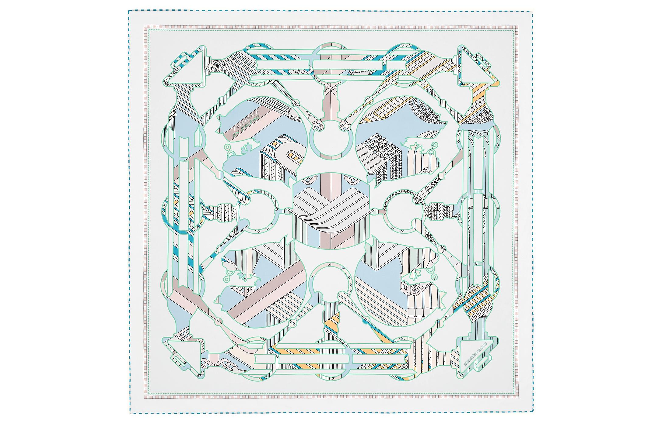 HERMES Twists and Tartan 90cm Double-Sided Scarf Light Blue/White H903865S-05 圖 2