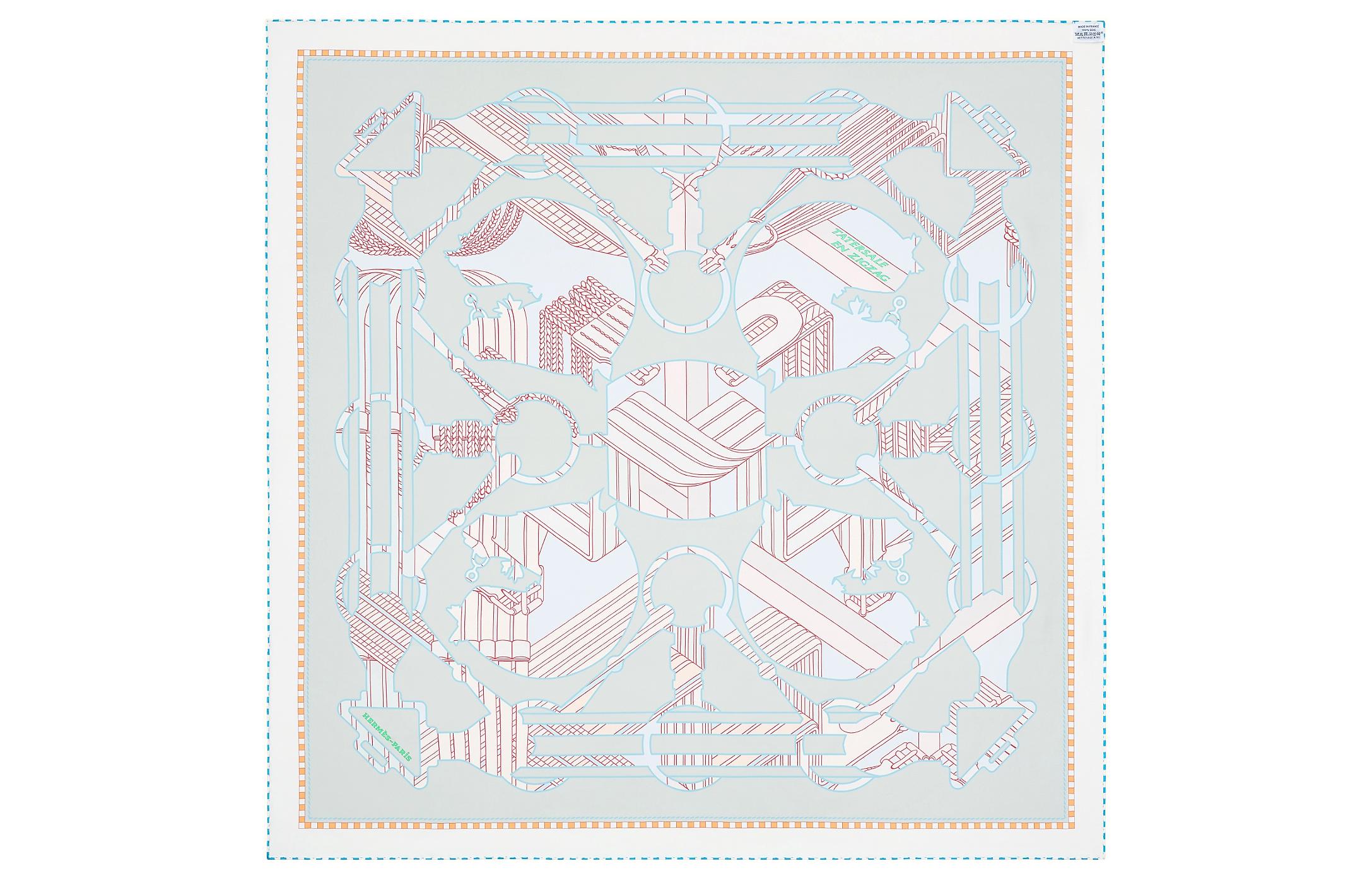 HERMES Twists and Tartan 90cm Double-Sided Scarf Light Blue/White H903865S-05 圖 3