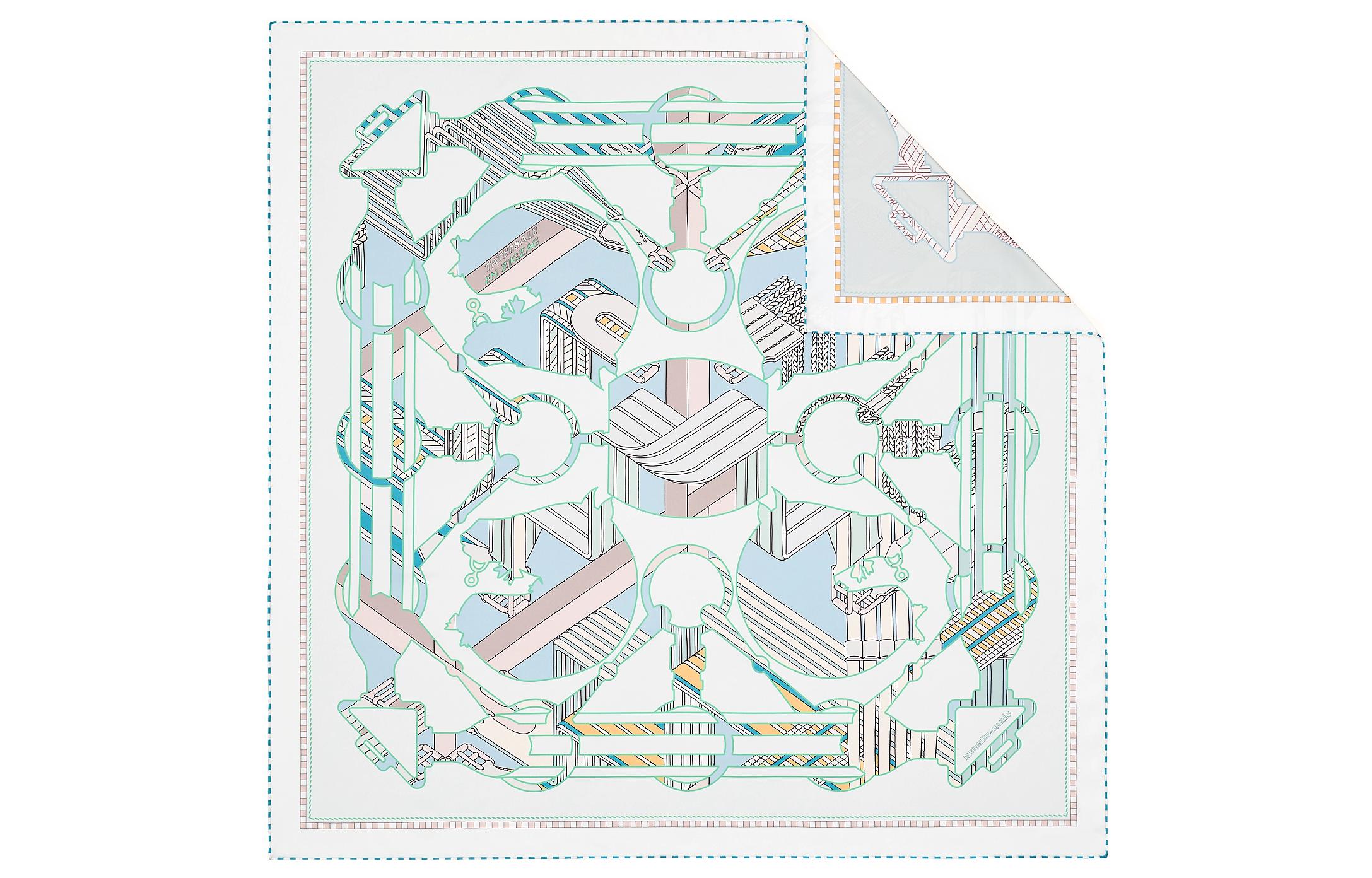 HERMES Twists and Tartan 90cm Double-Sided Scarf Light Blue/White H903865S-05 圖 4