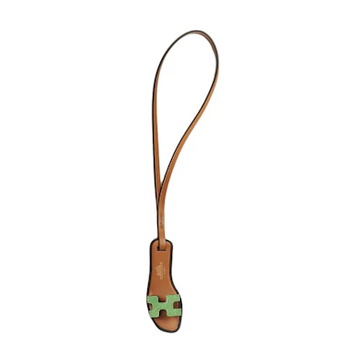 HERMES Two-Tone Design Calfskin Keychain Green Unisex Couple's Accessory H080148CAAF