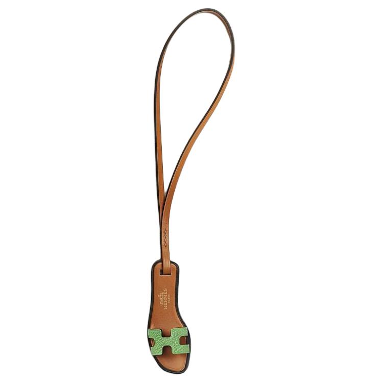 Order HERMES Two-Tone Design Calfskin Keychain Green Unisex Couple's Accessory H080148CAAF