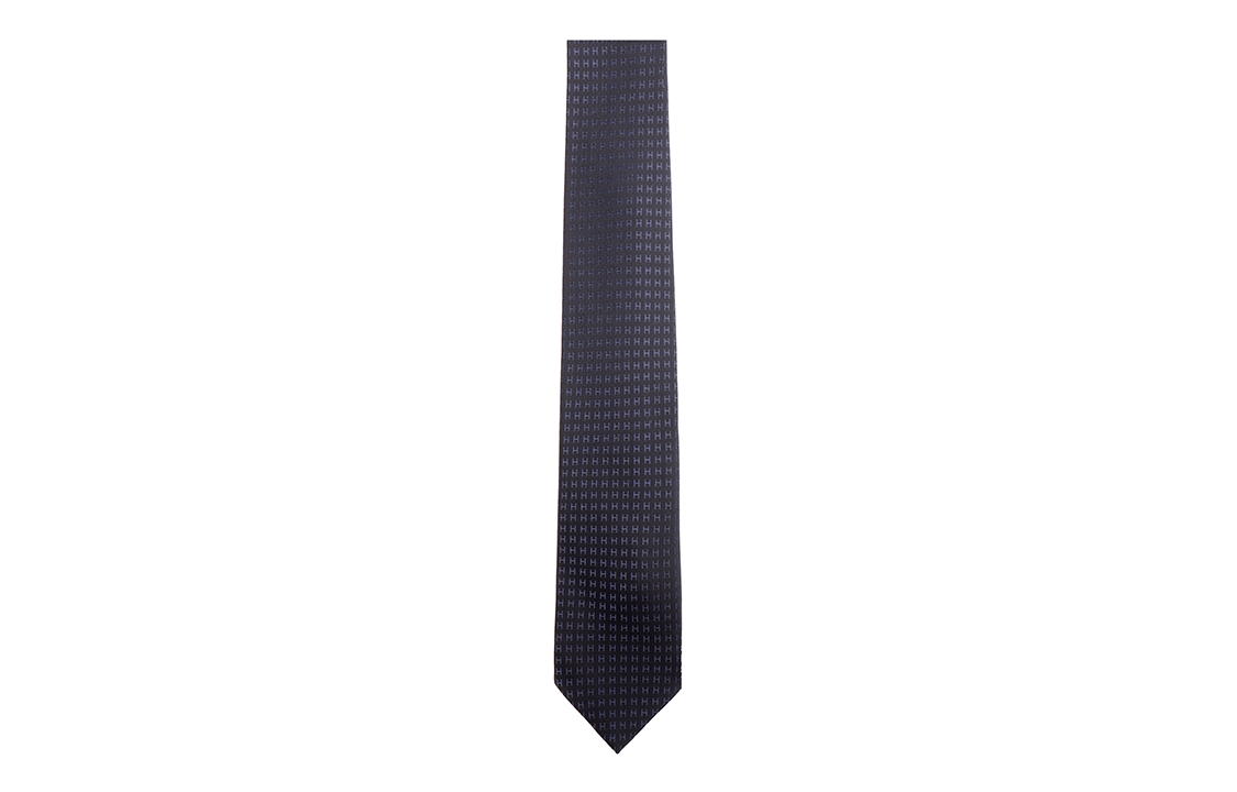 HERMES Two-Tone H Jacquard Tie Black/Navy Blue H038188T-45