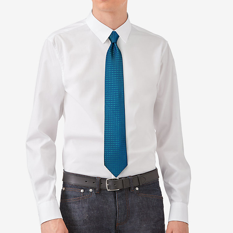 Lookbook エルメス ツートーン H ジャカード ネクタイ ブルー 8cm H038188T-41