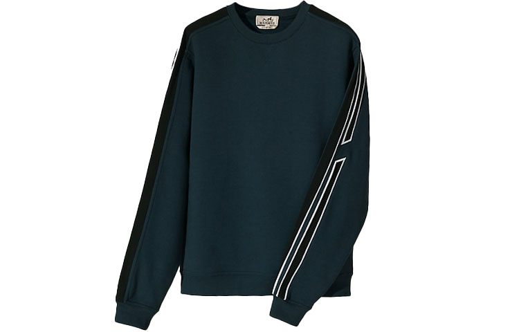 Hermes Two-Tone Striped Crewneck Sweatshirt Petrol Blue H167515HA65