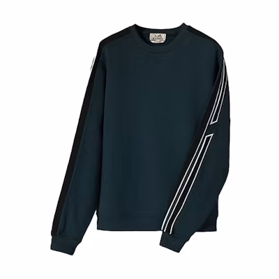 Hermes Two-Tone Striped Crewneck Sweatshirt Petrol Blue H167515HA65