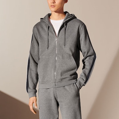 爱马仕灰色双配色拉链连帽衫卫衣 H167525HA76 Lookbook 爱马仕灰色双配色拉链连帽衫卫衣 H167525HA76