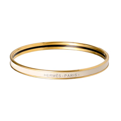 HERMES Uni Logo Decor Gold-Plated Bracelet Unisex Couple Cream/Gold H240001F 85