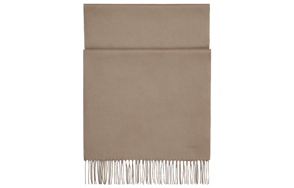 HERMES Unie Brodee Embroidered Solid Color Wool Scarf Brown Unisex. H393700T 27