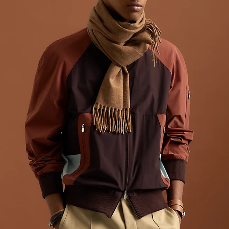 HERMES Unie Brodee Embroidered Solid Color Wool Scarf Brown Unisex. H393700T 27 圖 3