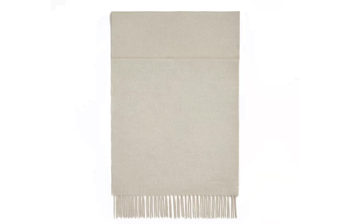 HERMES Unie Brodee Iconic Embroidered Wool Scarf Beige for Men. H393700Tv32