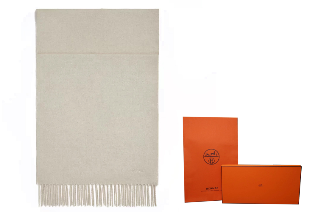 HERMES Unie Brodee Iconic Embroidered Wool Scarf Beige for Men. H393700Tv32 圖 2