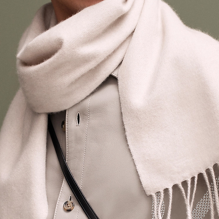 HERMES Unie Brodee Iconic Embroidered Wool Scarf Beige for Men. H393700Tv32 圖 4