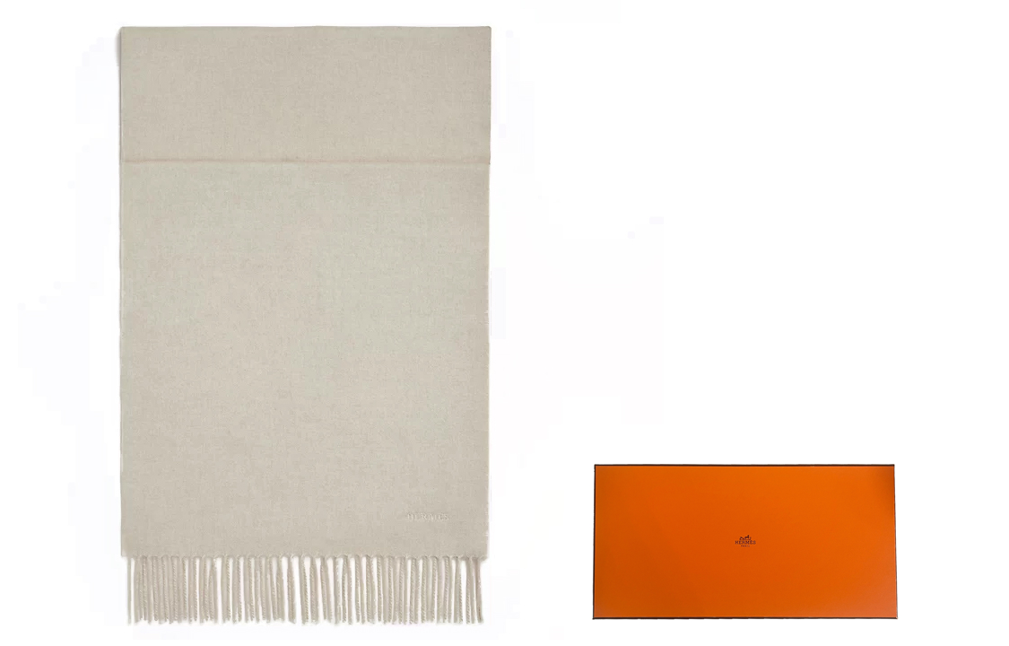 HERMES Unie Brodee Iconic Embroidered Wool Scarf Beige for Men. H393700Tv32 圖 5