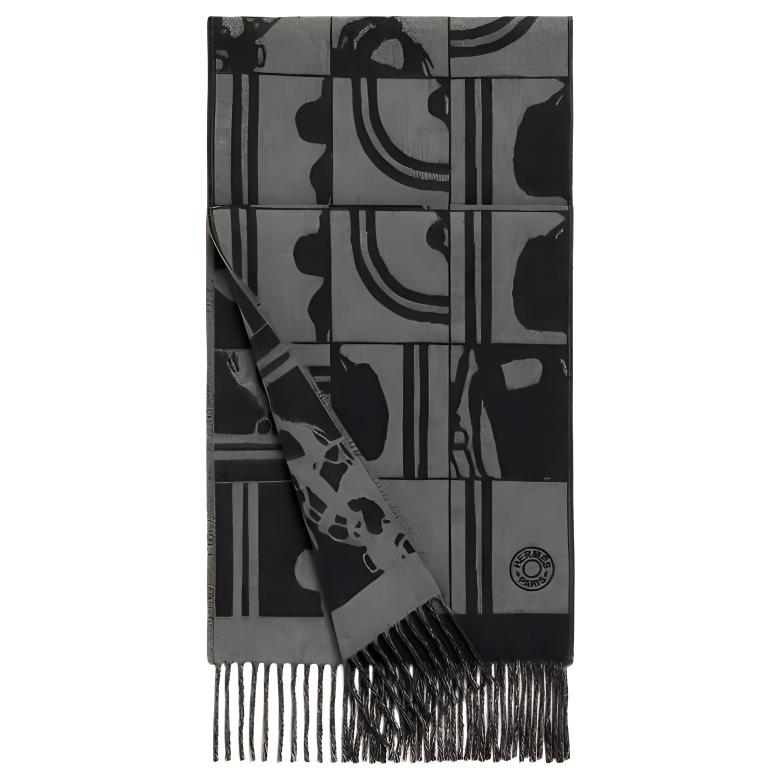 HERMES Unisex Black Cashmere Scarf - Minimalist Street Style Design H393504T-02