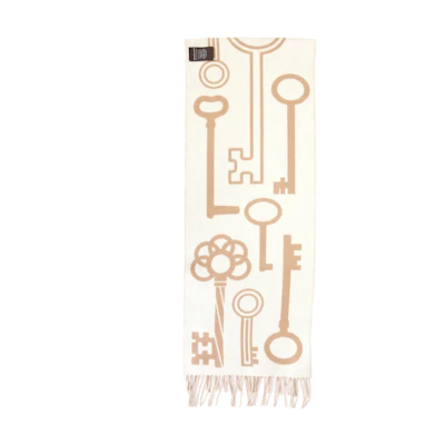 HERMES Unisex Cashmere Scarf with Leather Patch Design in Khaki. H259142S03