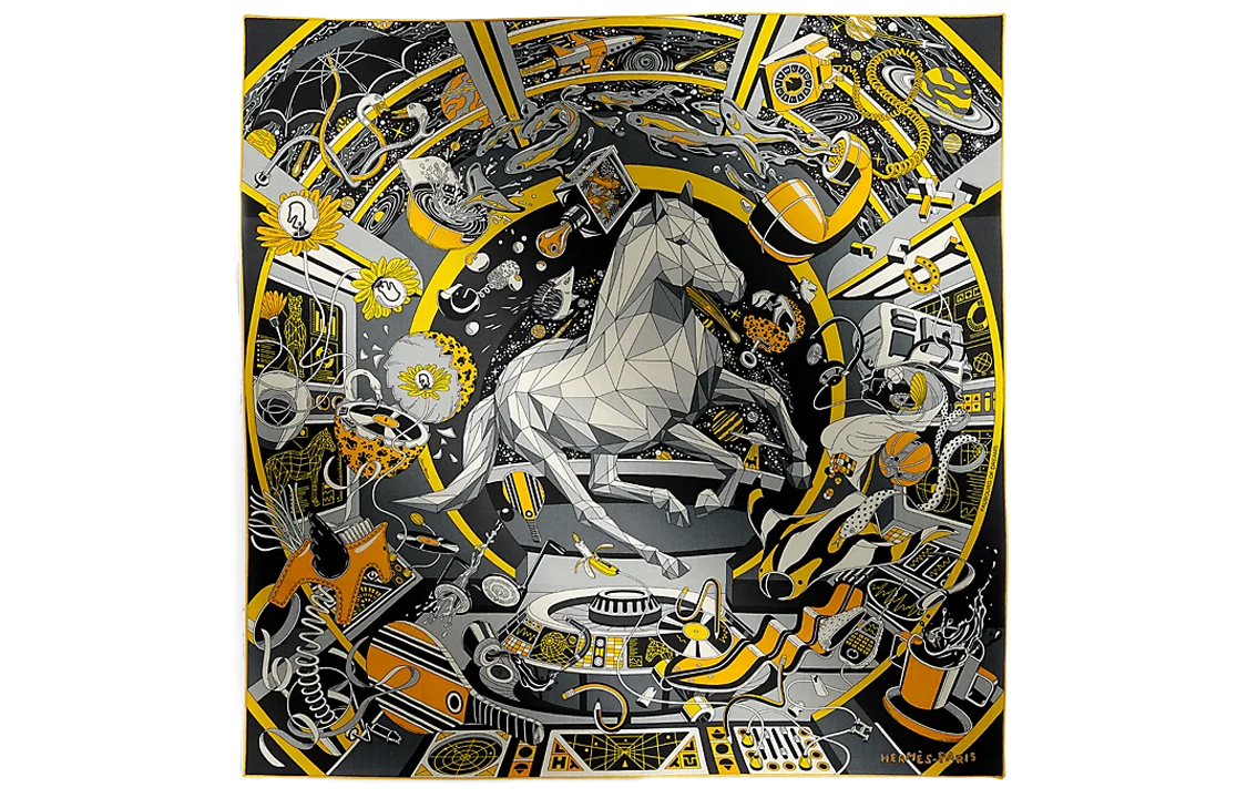 HERMES Unisex Printed Silk Scarf - Gray Couple Edition H104062T 圖 2