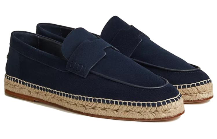 Shop HERMES Slip-On in Velluto Punta Tonda ''Ocean'' H211874Z-HI3