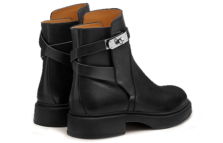 Shop HERMES Sepatu Boot Tumit Veo 'Mode Sederhana Kulit Anak Sapi Hitam' H212935Z-H01