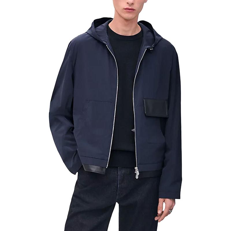 Hermes Waterproof Hooded Jacket with Leather Details - Navy Blue H552860HK67