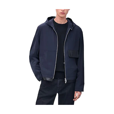 Hermes Waterproof Hooded Jacket with Leather Details - Navy Blue H552860HK67