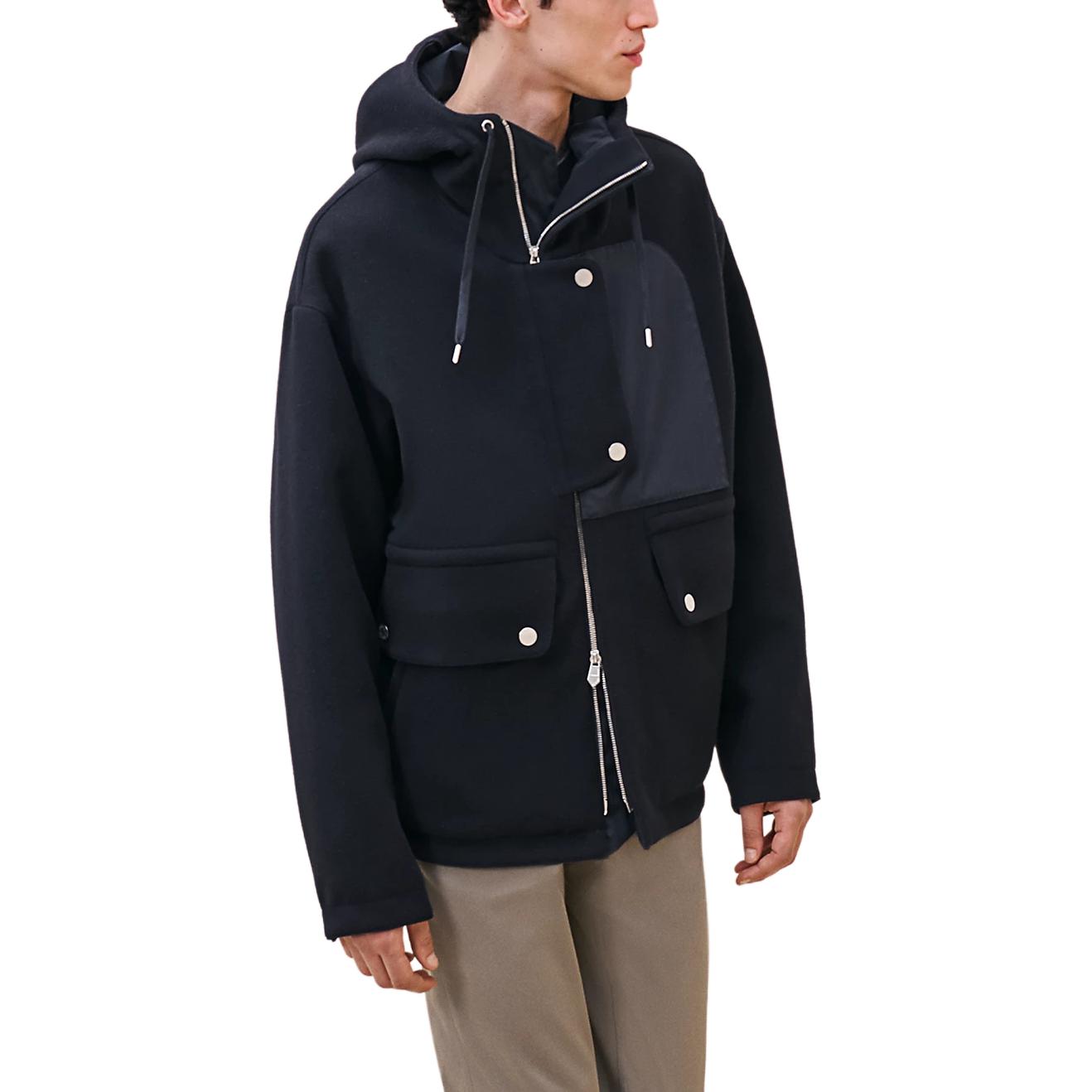 Hermes Waterproof Hooded Zip-Up Jacket Sea Blue H462120HB01