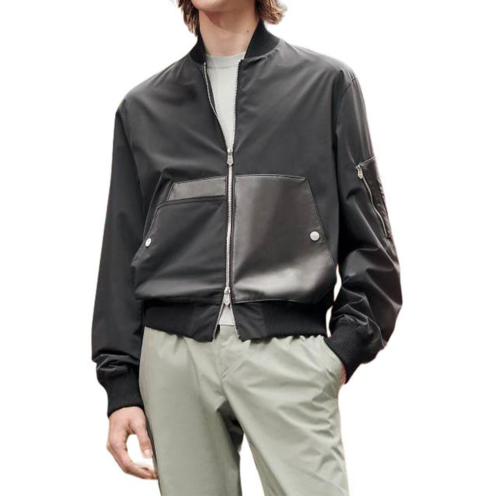 Hermes Waterproof Leather Ribbed Jacket - Sea Blue H452820HK1A