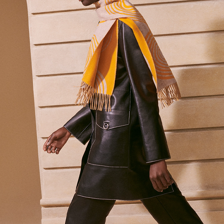 HERMES Wave Pattern Cashmere Scarf Unisex Couple Style Yellow. H259133S02 圖 3