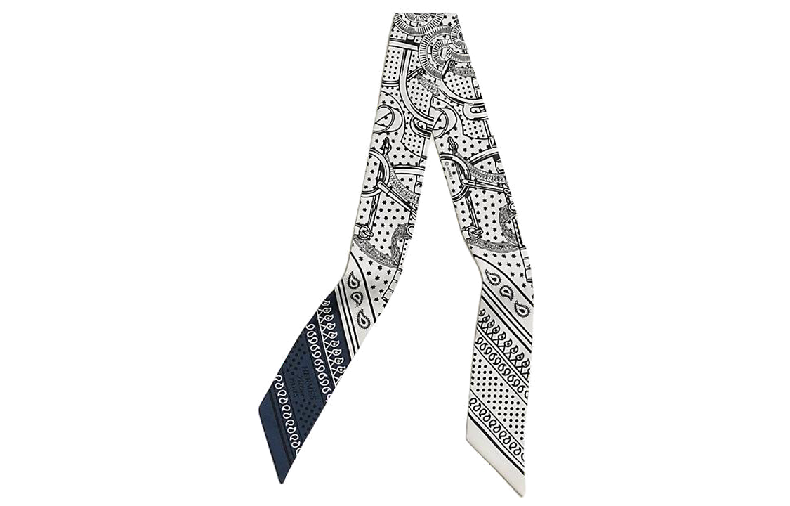HERMES White Pattern Print Decorative Silk Scarf Unisex Couple Design. H062978S 06