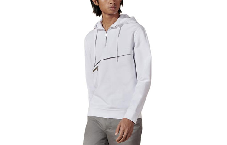 HERMES White Solid Color Hooded Pullover Zip Long Sleeve Sweatshirt H457870HA90SM