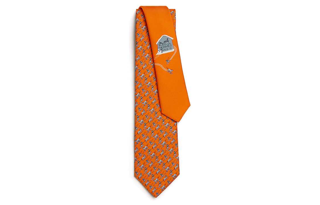 HERMES Winter Fun Pattern Logo Silk Tie for Men - Orange H006326Tv10 圖 2