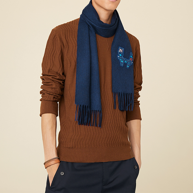 HERMES Wool Scarf with Large H Pattern in Blue H393751T-01 圖 3