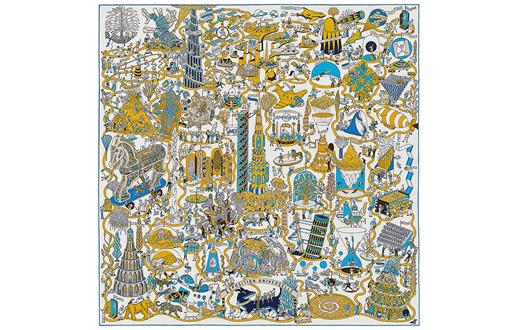 HERMES World Expo 90cm Scarf Yellow H003536S-06