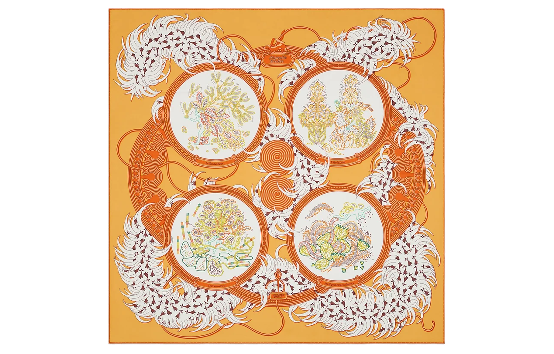 HERMES Yellow Patterned Soft Silk Scarf Unisex Couple Style. H003972S   06