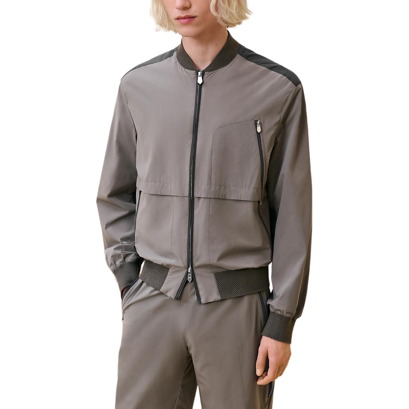 Hermes Zip-Up Long Sleeve Jacket Peat Bog Color H462940HL2I