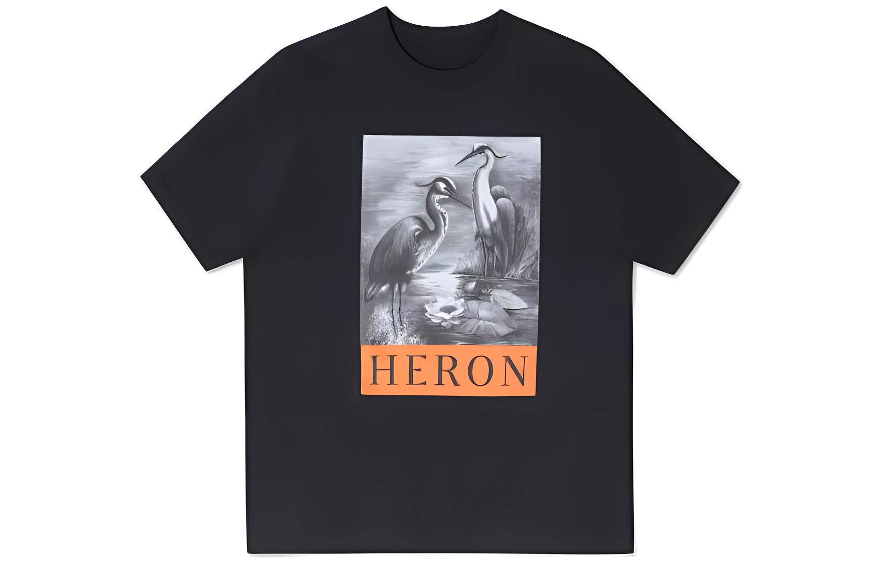 HERON PRESTON  Black Crewneck T-Shirt with Animal Print Logo Design. HMAA032C99JER0031010