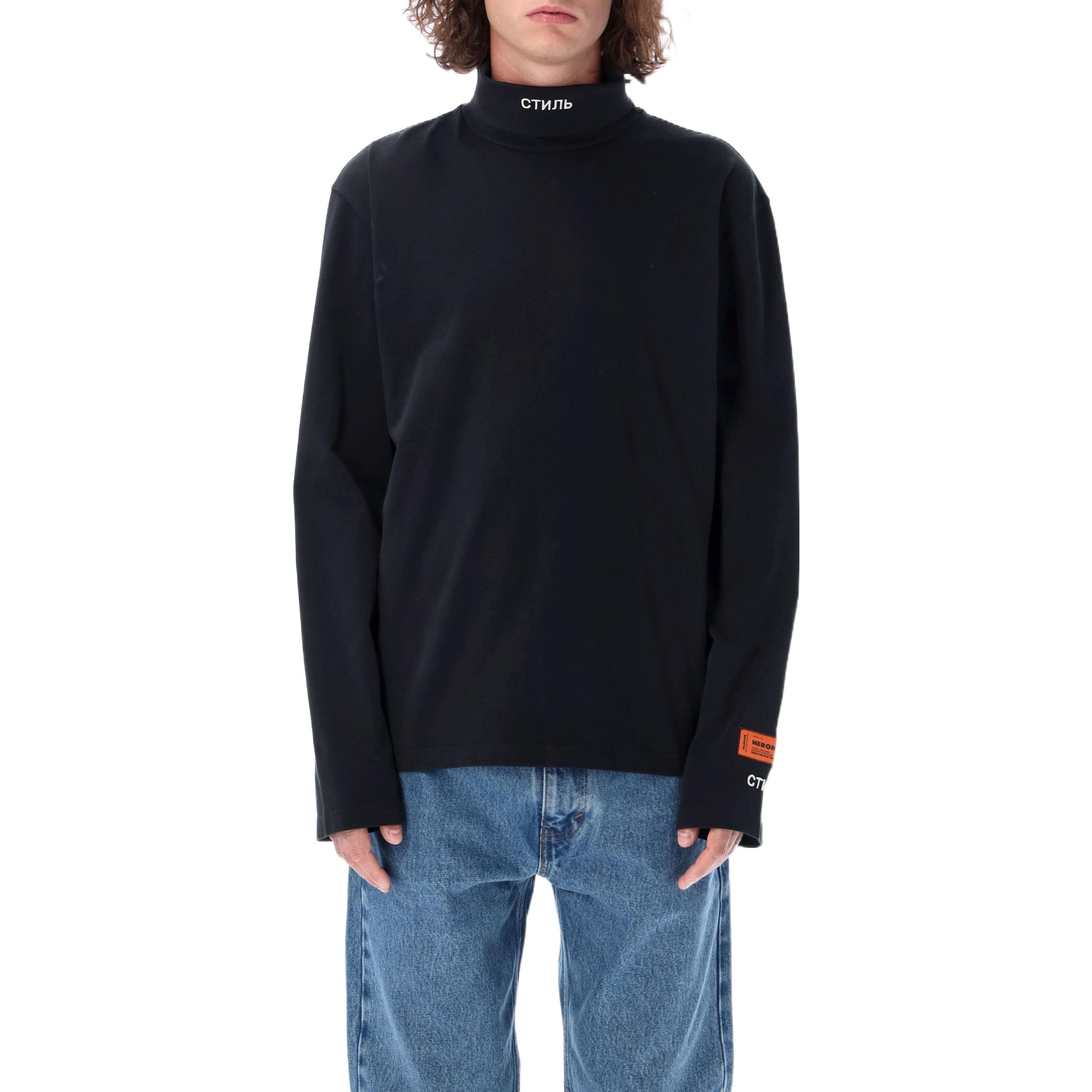 Shop HERON PRESTON Camiseta Negra de Cuello Alto con Logo y Manga Larga HMAB027C99JER0011001