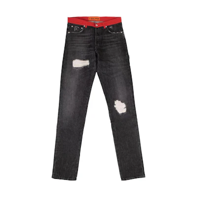 HERON PRESTON Distressed Patchwork Zip Straight Jeans Black HMYA001S197530331020