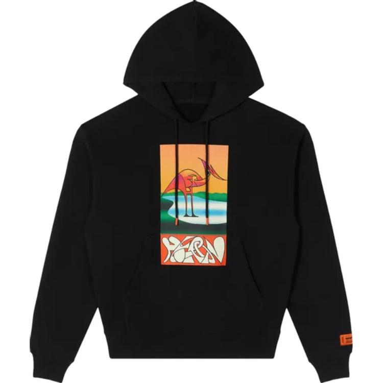 Heron Preston Animal Print Black Pullover Hoodie for Men HMBB017SJER0061020