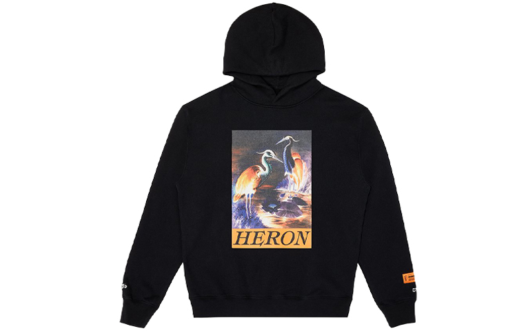 Heron Preston Black Crane Print Hoodie HMBB011F20JER0021020