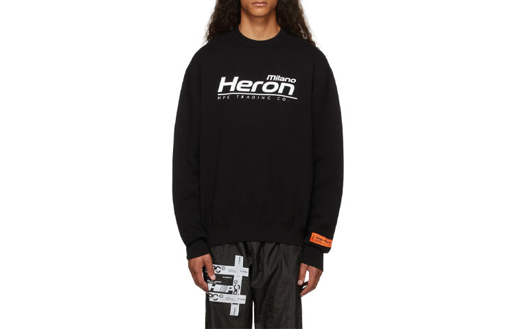 Heron Preston Black Crewneck Pullover Sweatshirt with Logo Print 212967M201010