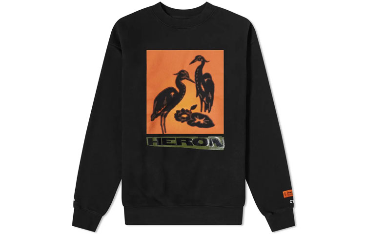 Heron Preston Black Crewneck Sweatshirt with Letter and Heron Print () HMBA014R21JER0011020