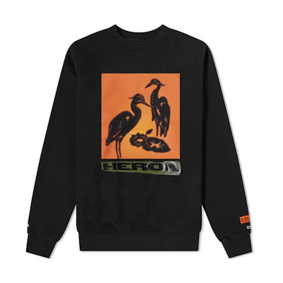 Heron Preston Black Crewneck Sweatshirt with Letter and Heron Print () HMBA014R21JER0011020