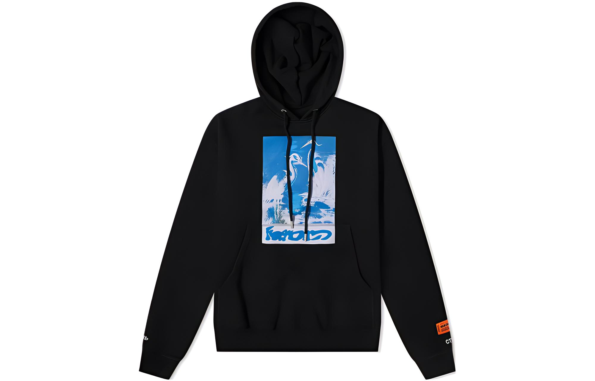 HERON PRESTON Black Hoodie with Animal Print Graphic for Men. HMBB017S21JER0031040BLACK