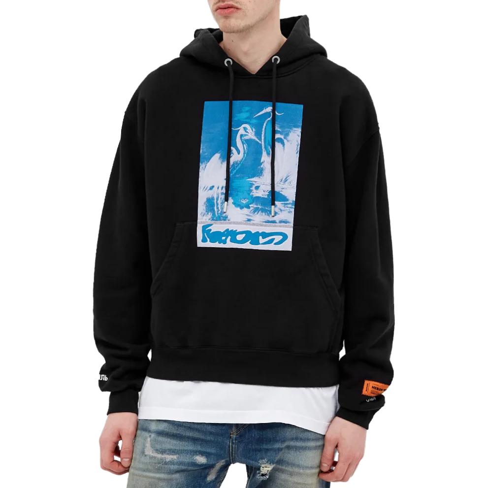 Lookbook HERON PRESTON Hoodie Hitam Pria dengan Grafik Cetak Hewan. HMBB017S21JER0031040BLACK