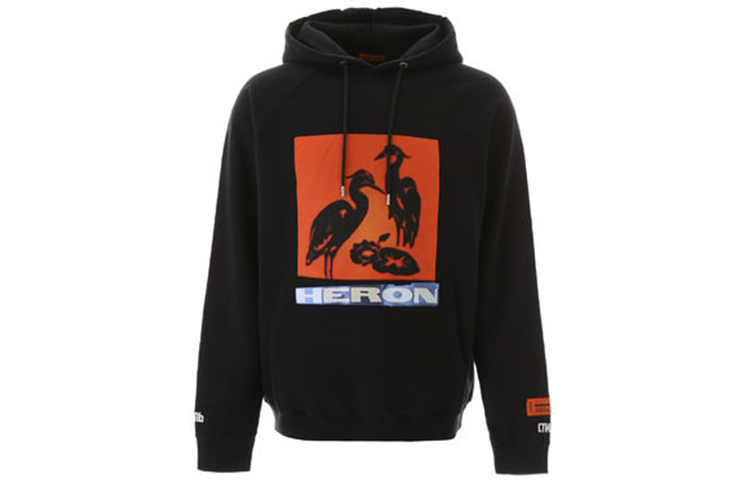 HERON PRESTON Black Hoodie with Raglan Sleeves and Heron Tape Graphic. HMBB001F198080030488